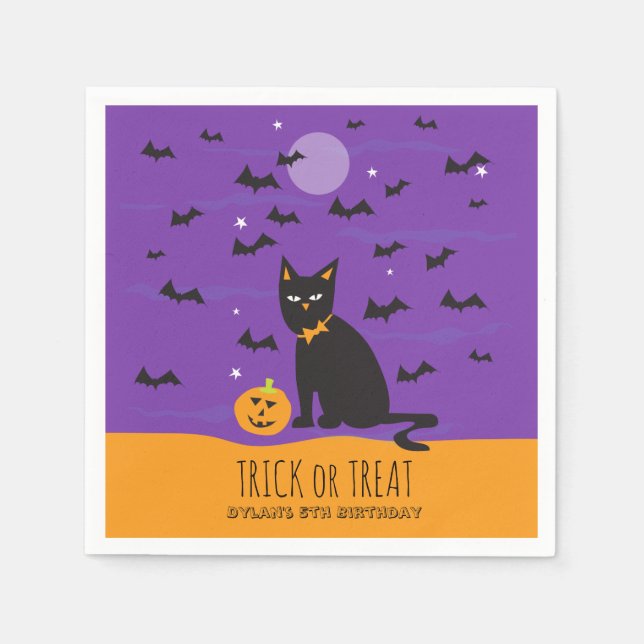 Halloween Black Cat and Bats Paper Napkin Serviette (Vorderseite)
