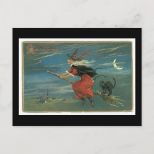 Halloween Black Cat and Hexe Postkarte