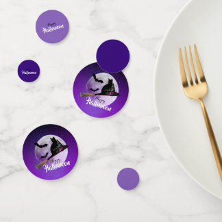 Halloween Black Cat auf Broom Full Moon Konfetti