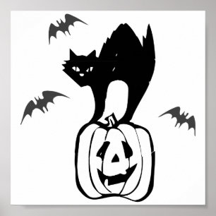 Halloween Black Cat auf Pumpkin Poster