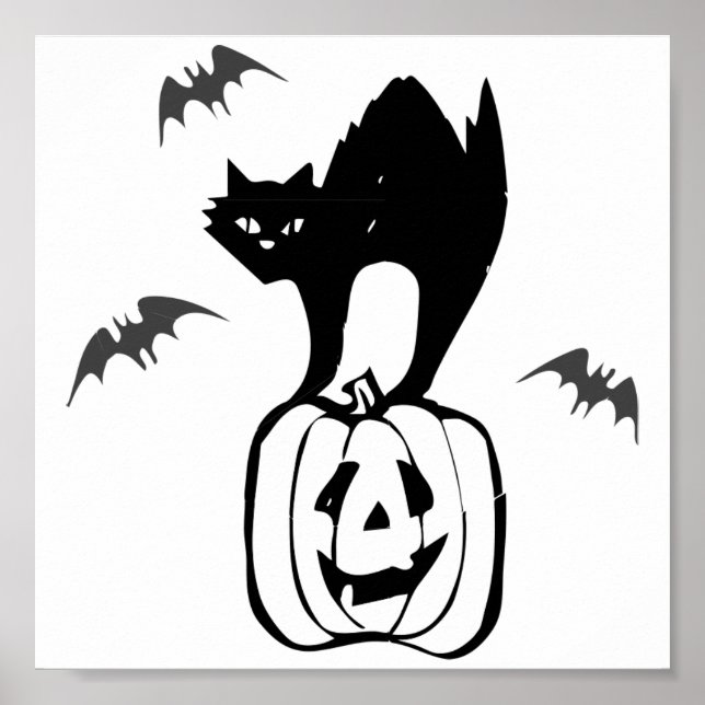 Halloween Black Cat auf Pumpkin Poster (Vorne)