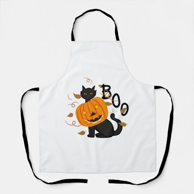 Halloween Black Cat Boo Schürze (Vorderseite)