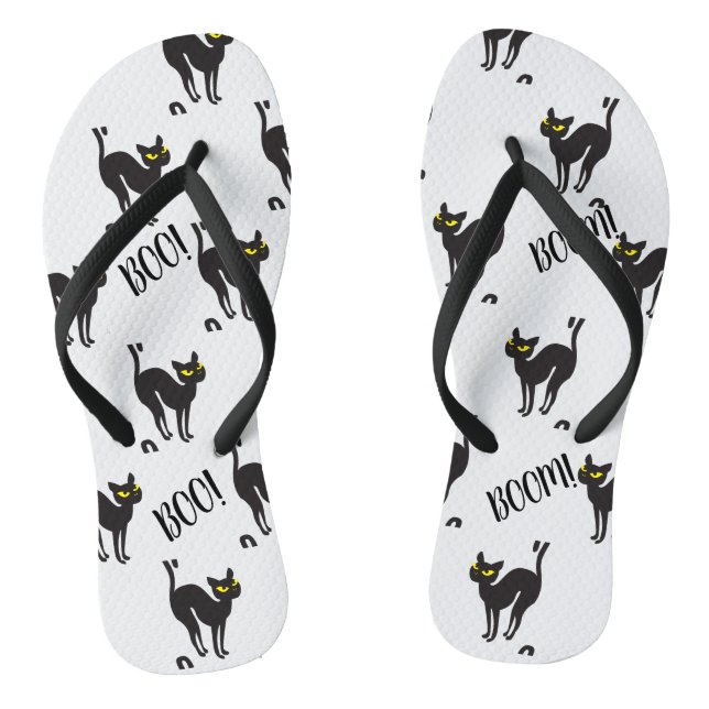 Halloween Black Cat, Boo! Süße Tier-Geschenke Flip Flops (Fußbett)
