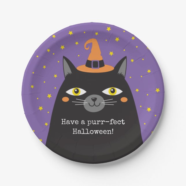 Halloween Black Cat Card Pappteller (Vorderseite)