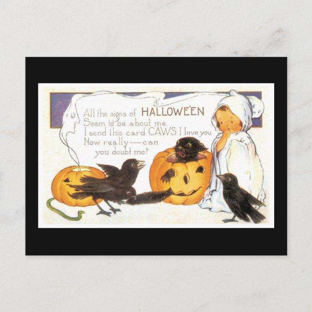 Halloween Black Cat, Child and Crow Postkarte (Vorderseite)