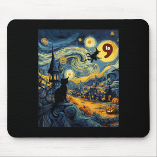 Halloween Black Cat Comma La Starry Night Art Kama Mousepad