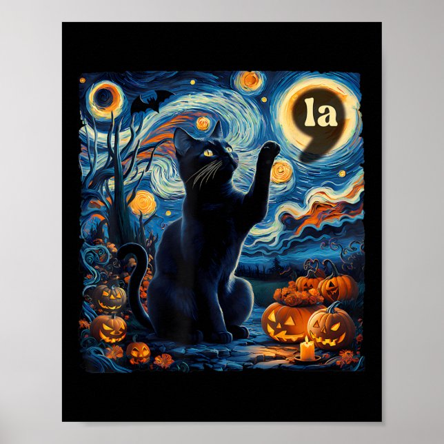 Halloween Black Cat Comma La Starry Night Art Kama Poster (Vorne)