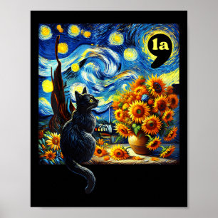 Halloween Black Cat Comma La Starry Night Art Kama Poster