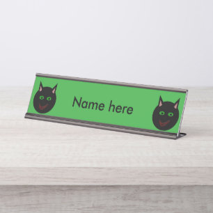 Halloween Black Cat Custom Desk Sign Schreibtischnamensplakette