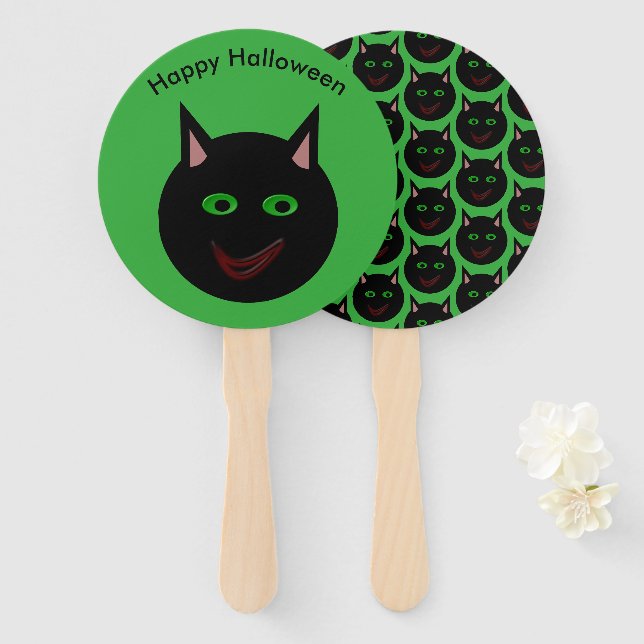 Halloween Black Cat Custom Hand Fan Fächer (Vorne und Hinten)
