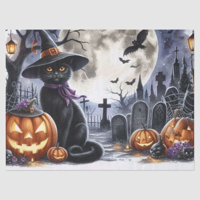 Halloween Black Cat Decoupage Tissue Paper Seidenpapier (Vorderseite)