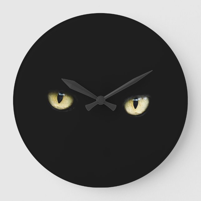 Halloween Black Cat Eyes Wall Clock Große Wanduhr (Vorderseite)