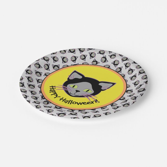 Halloween Black Cat Face Pattern Pappteller (Schrägansicht)