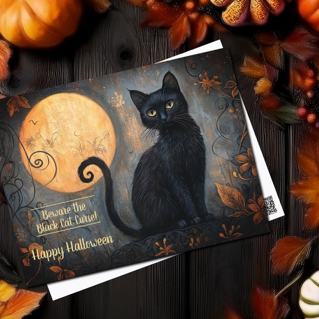 Halloween Black Cat Full Moon Verziert Postkarte (Halloween Black Cat Full Moon Ornate Postcard)