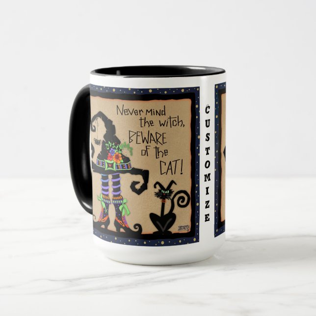 Halloween Black Cat Funny Zitat individuell einste Tasse (Vorderseite Links)