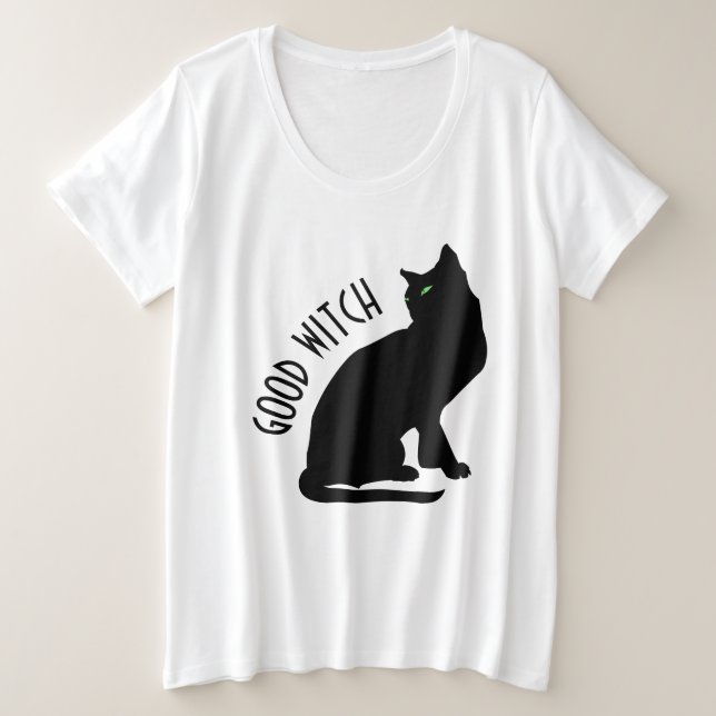 Halloween Black Cat Good Hexe Große Größe T-Shirt (Design vorne)