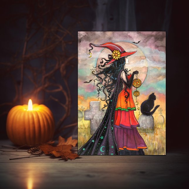 Halloween Black Cat Graveyard Fantasy Art Karte (Von Creator hochgeladen)