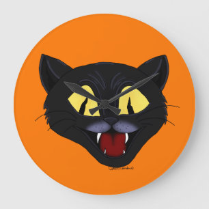 Halloween Black Cat  Große Wanduhr