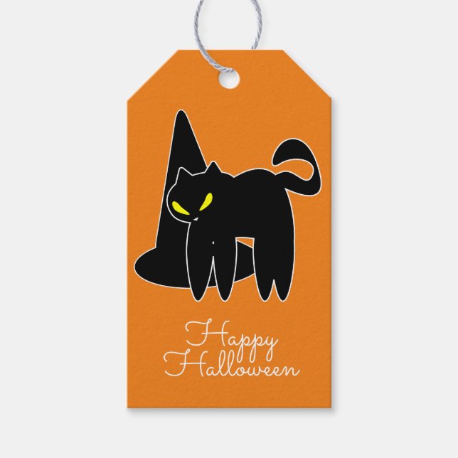 Halloween Black Cat Hat Trick oder Treat Candy Geschenkanhänger (Vorderseite)