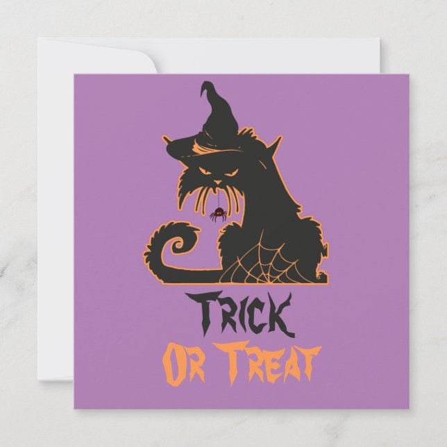 Halloween Black Cat Hexe Spooky Spiders Karte (Vorderseite)