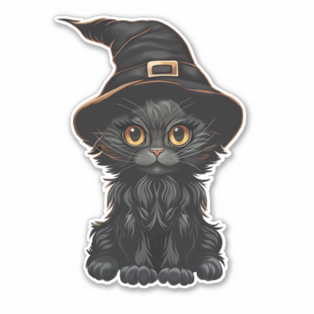 Halloween Black Cat Hexenhut Aufkleber (Vorderseite)