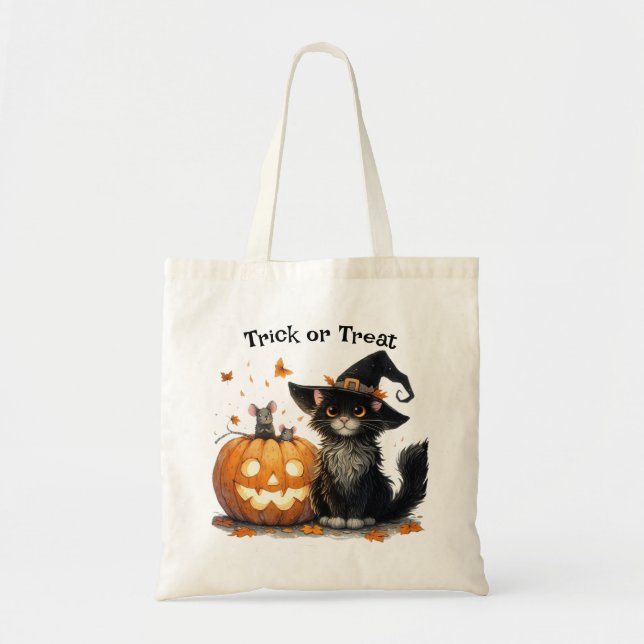 Halloween Black Cat in Hexenhuttrick oder Treat Tragetasche (Vorne)