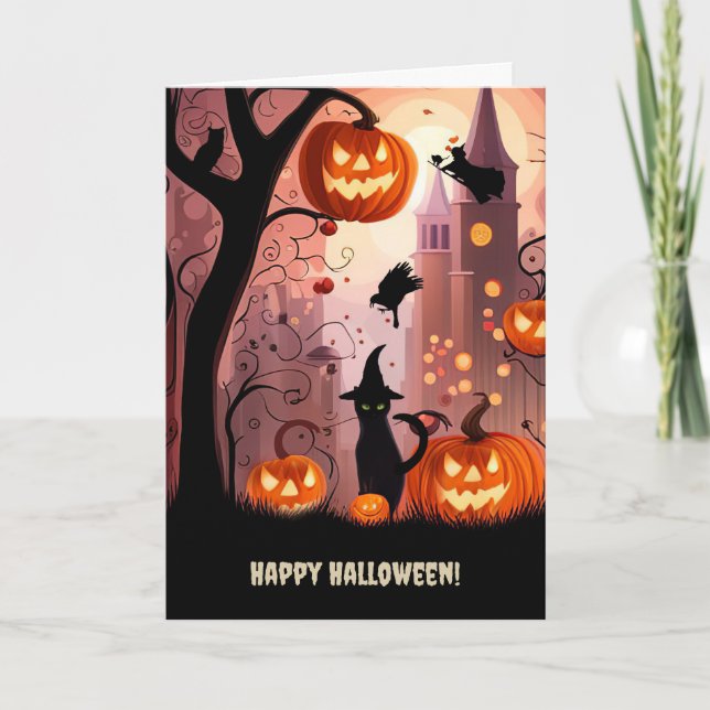 Halloween Black Cat Jack O Lantern Super Cute Karte (Vorderseite)