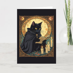 Halloween Black Cat Lesen eines Buches Feiertagskarte