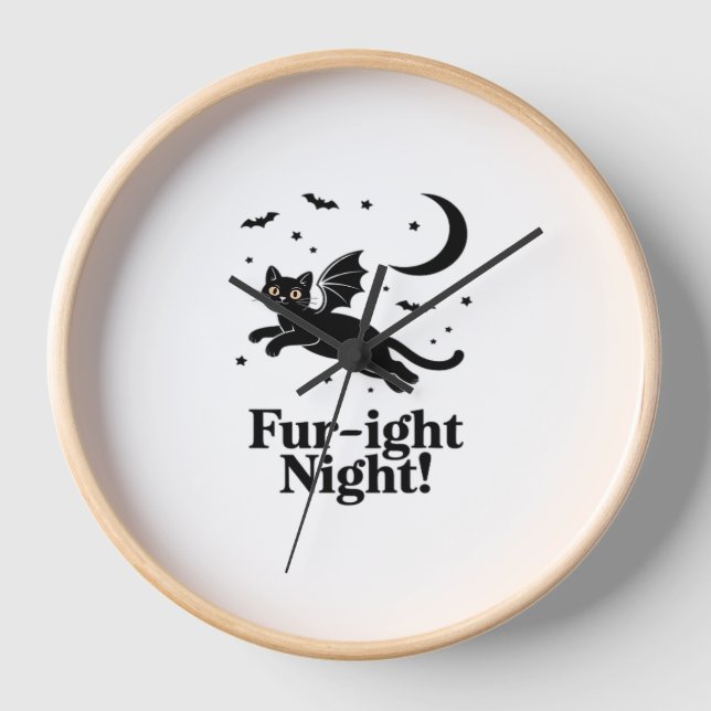 Halloween Black Cat mit Bat Wings Graphic Classic Uhr (Vorderseite)
