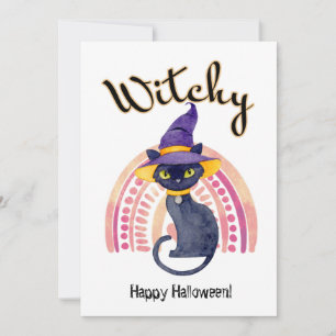 Halloween Black Cat mit Hexenkatze Wasserfarbe Dankeskarte
