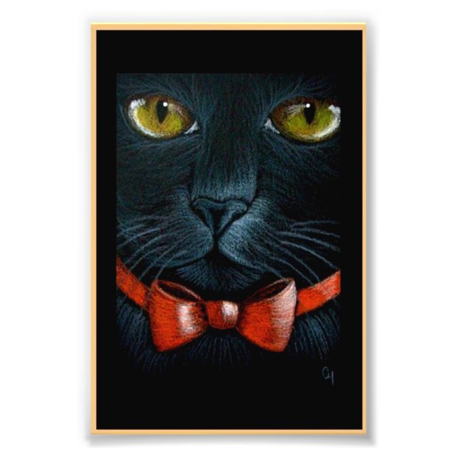HALLOWEEN BLACK CAT mit ORANGE BOW DRUCKEN Fotodruck (Vorne)