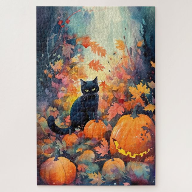 Halloween Black Cat mit Pumpkins Beängstigend (Vertikal)