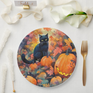 Halloween Black Cat mit Pumpkins Beängstigend Pappteller