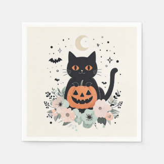Halloween Black Cat, Moon & Pumpkin Serviette