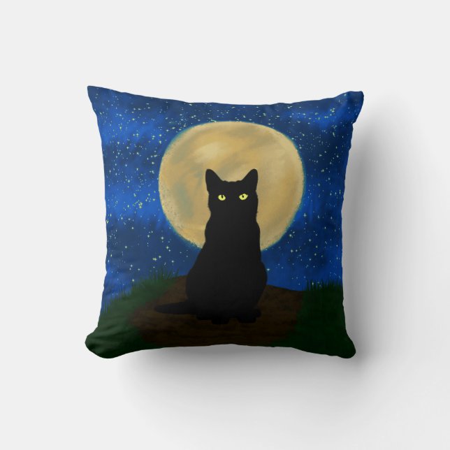Halloween Black Cat Moonlit Silhouette Kissen (Vorderseite)