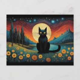 Halloween Black Cat Mountain Lakeside Vollmond Postkarte
