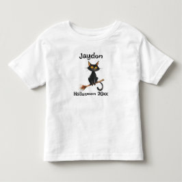 Halloween Black Cat on Broom Personalize Kleinkind T-shirt
