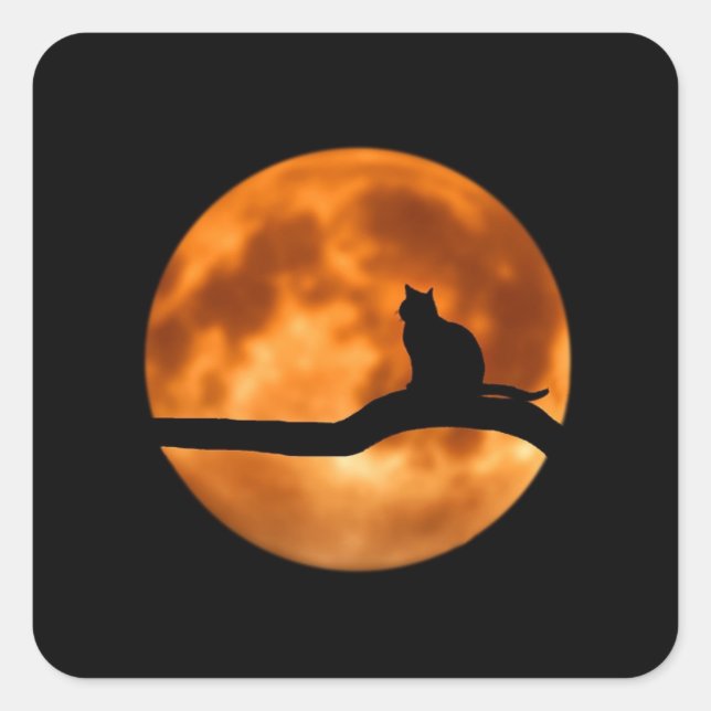 Halloween Black Cat Orange Harvest Moon Stickers (Vorderseite)