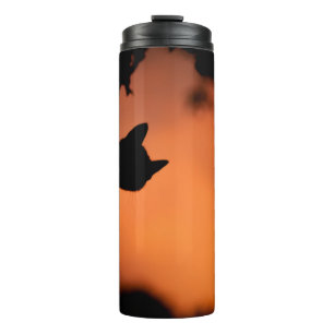 Halloween Black Cat Orange Hintergrund anpassen Thermosbecher