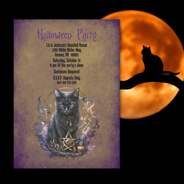 Halloween Black Cat Party Einladung (When witches go riding, and black cats are seen, the moon laughs and whispers, 'tis near Halloween.)