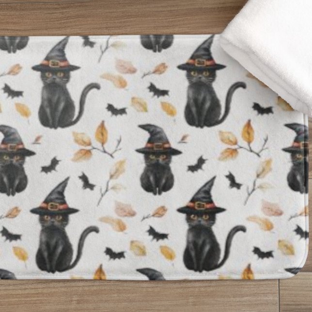 Halloween Black Cat Pattern - Witchy Cat Badematte (Von Creator hochgeladen)