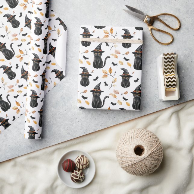 Halloween Black Cat Pattern - Witchy Cat Geschenkpapier (Kunsthandwerk)