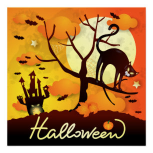 Halloween Black Cat Poster