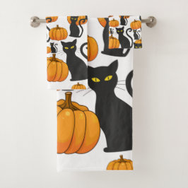 Halloween Black Cat Pumpkin Fun Badhandtuch Set