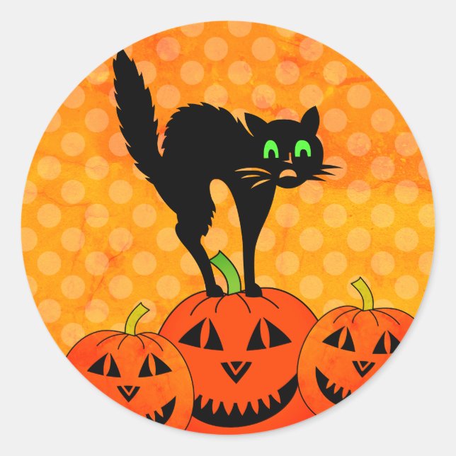 Halloween Black Cat Pumpkin Jack O' Lantern Runder Aufkleber (Vorderseite)