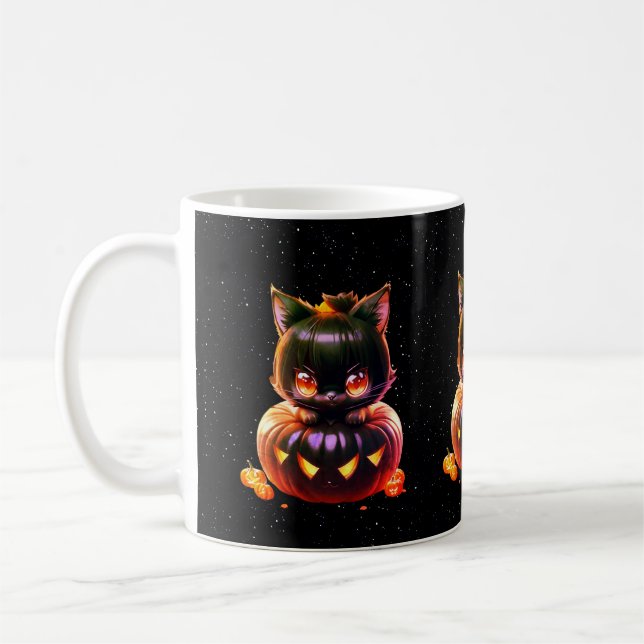 Halloween Black Cat Pumpkin Night Horror Beängstig Kaffeetasse (Links)