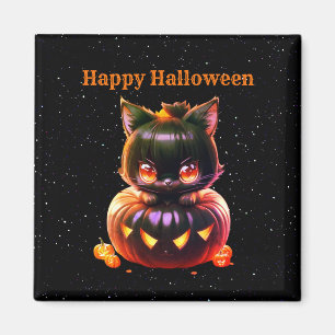 Halloween Black Cat Pumpkin Night Horror Beängstig Magnet