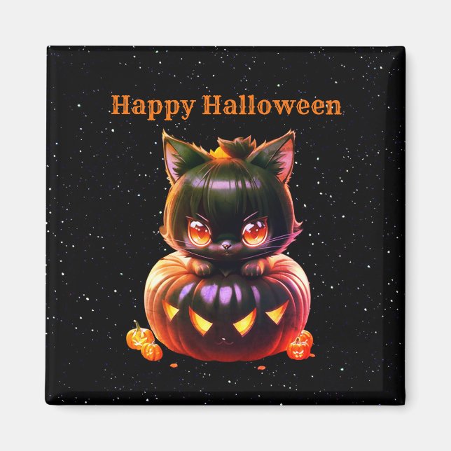 Halloween Black Cat Pumpkin Night Horror Beängstig Magnet (Vorne)