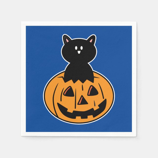 Halloween Black Cat Pumpkin Paper Napkin Serviette (Vorderseite)