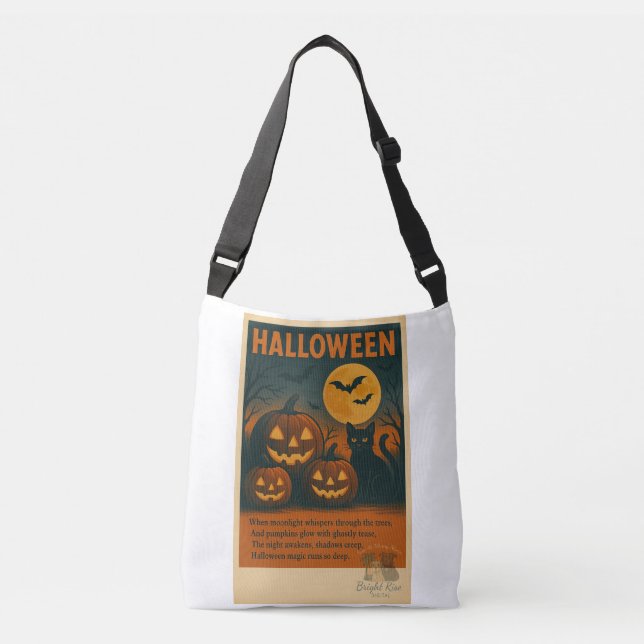 Halloween Black Cat & Pumpkin-Tasche Tragetaschen Mit Langen Trägern (Vorderseite)